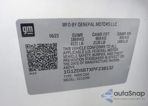 2023 Chevrolet Malibu Fwd 1Lt из США, поврежденный, VIN 1G1ZD5STXPF238132